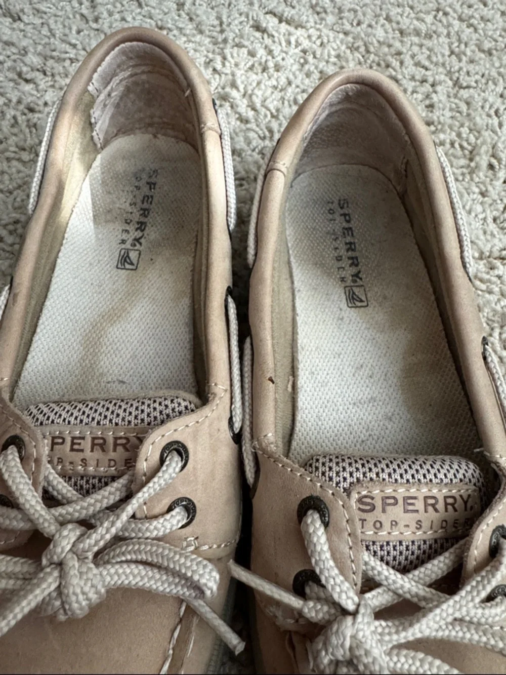 Sperry Kids Taupe Top-Sider Moccasins with Lace Detail